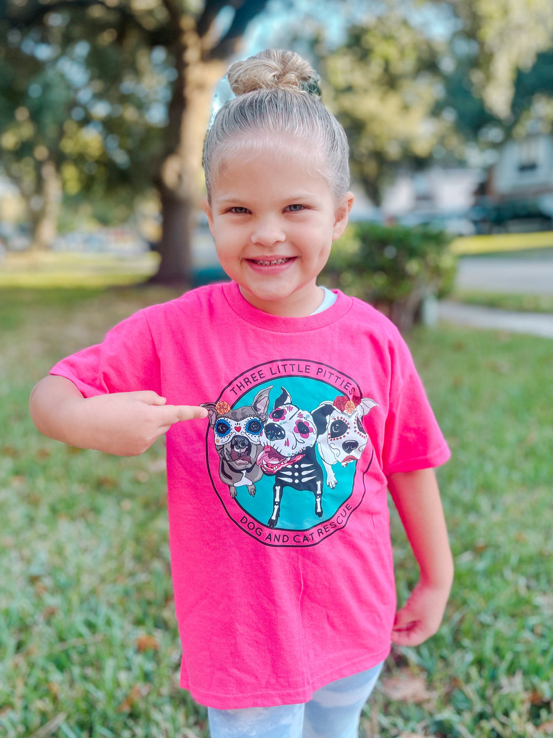 Three Little Pitties Rescue Day of the Dead Kid's Tee