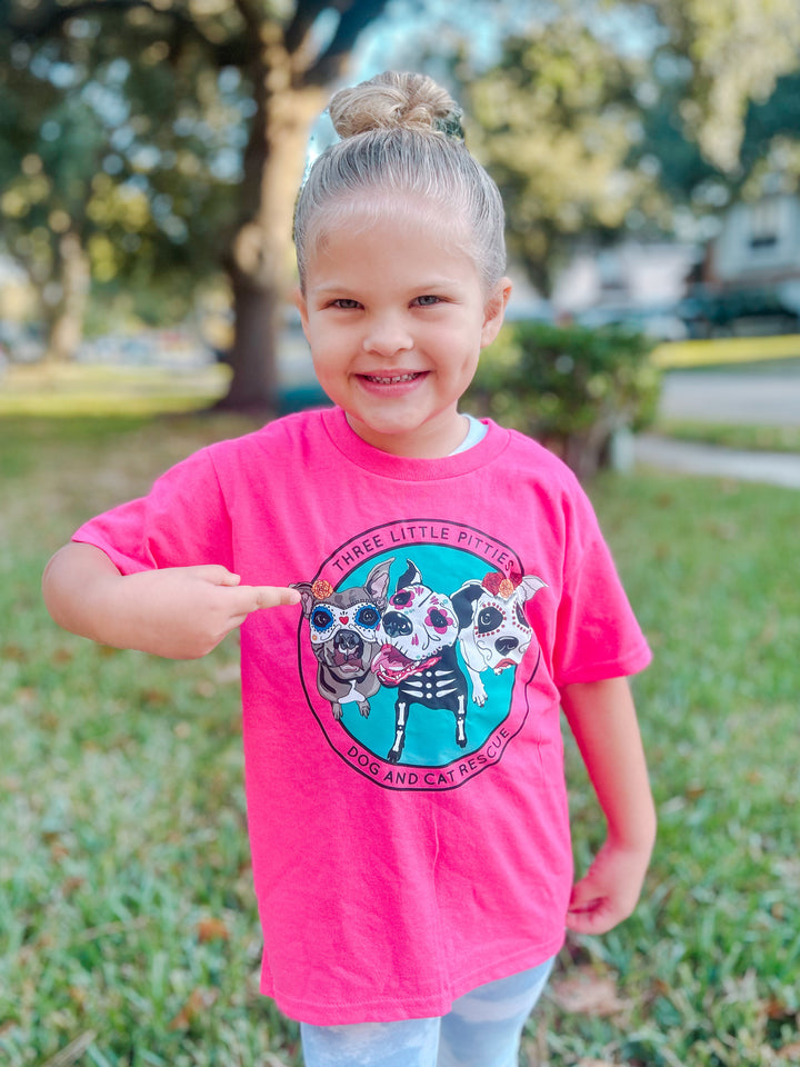 Three Little Pitties Rescue Day of the Dead Kid's Tee
