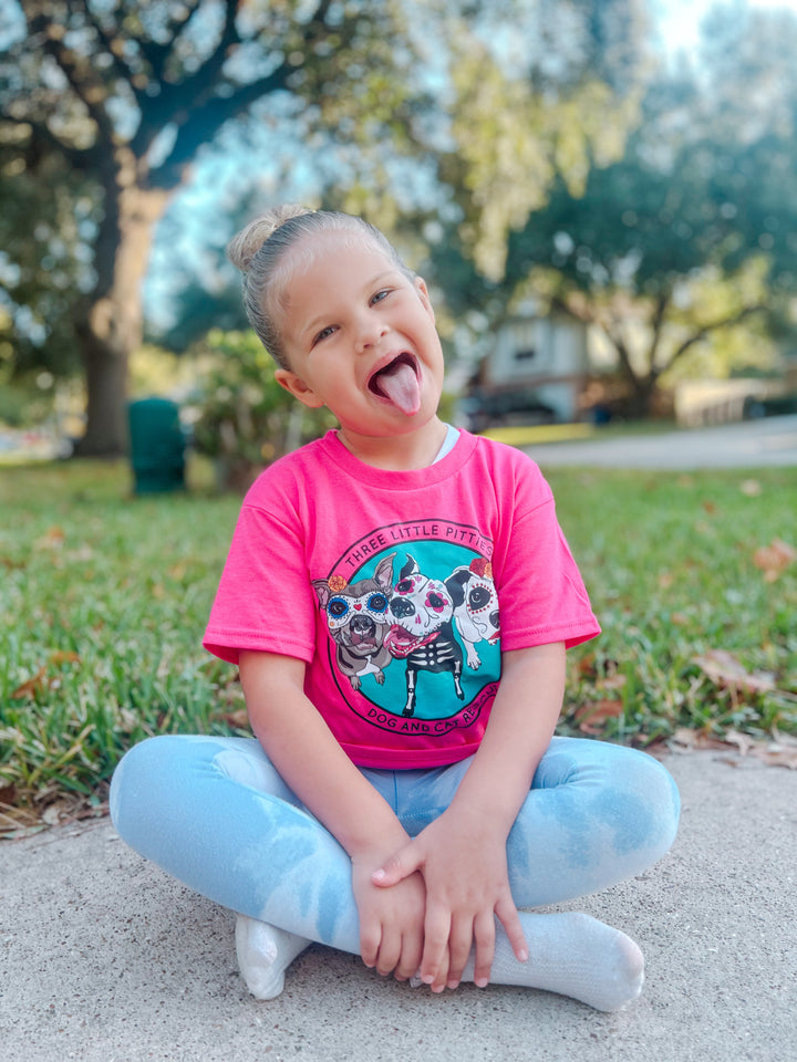 Three Little Pitties Rescue Day of the Dead Kid's Tee